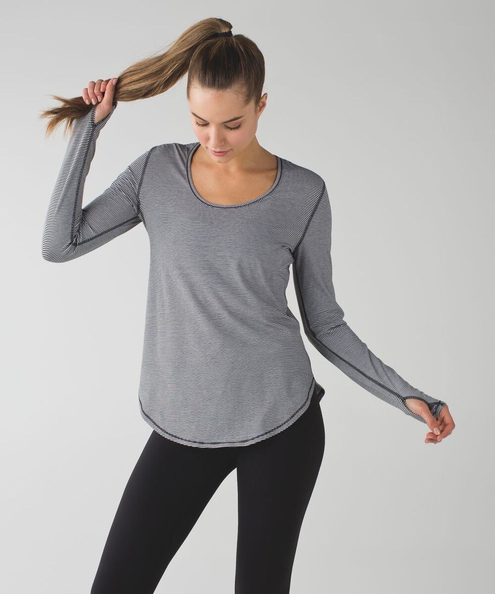 Lululemon Yogini Black White Stripe Long Sleeve Shirt Athleisure Women's size 12